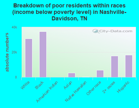 Breakdown of poor residents within races (income below poverty level) in Nashville-Davidson, TN