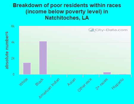Breakdown of poor residents within races (income below poverty level) in Natchitoches, LA
