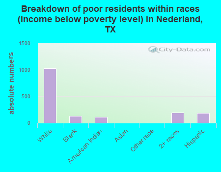 Breakdown of poor residents within races (income below poverty level) in Nederland, TX