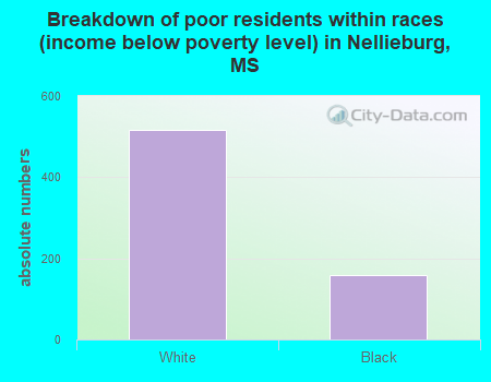 Breakdown of poor residents within races (income below poverty level) in Nellieburg, MS