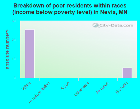 Breakdown of poor residents within races (income below poverty level) in Nevis, MN