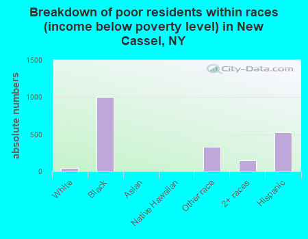 Breakdown of poor residents within races (income below poverty level) in New Cassel, NY