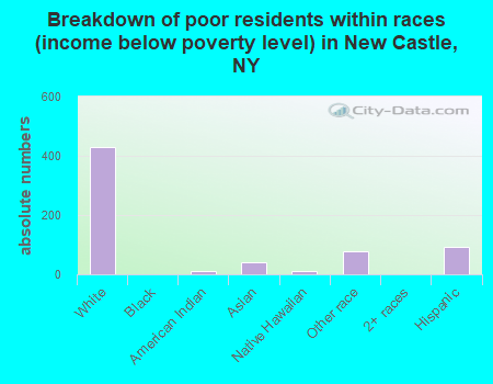 Breakdown of poor residents within races (income below poverty level) in New Castle, NY