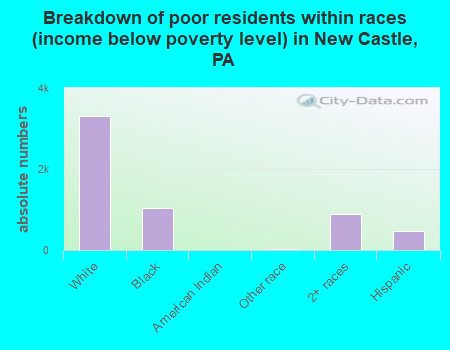 Breakdown of poor residents within races (income below poverty level) in New Castle, PA