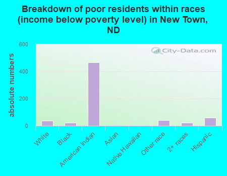 Breakdown of poor residents within races (income below poverty level) in New Town, ND