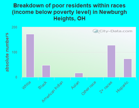 Breakdown of poor residents within races (income below poverty level) in Newburgh Heights, OH