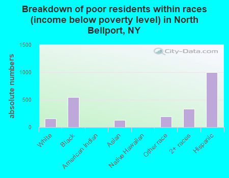 Breakdown of poor residents within races (income below poverty level) in North Bellport, NY