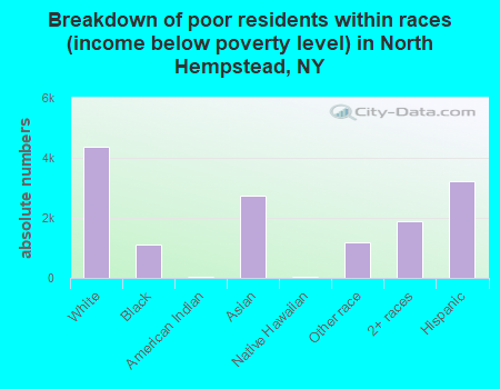 Breakdown of poor residents within races (income below poverty level) in North Hempstead, NY