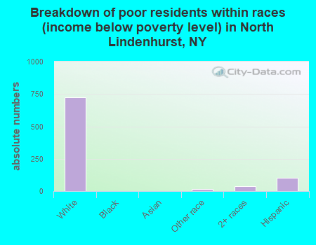 Breakdown of poor residents within races (income below poverty level) in North Lindenhurst, NY