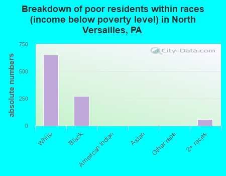 Breakdown of poor residents within races (income below poverty level) in North Versailles, PA