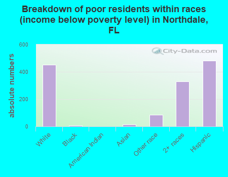 Breakdown of poor residents within races (income below poverty level) in Northdale, FL