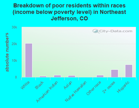 Breakdown of poor residents within races (income below poverty level) in Northeast Jefferson, CO