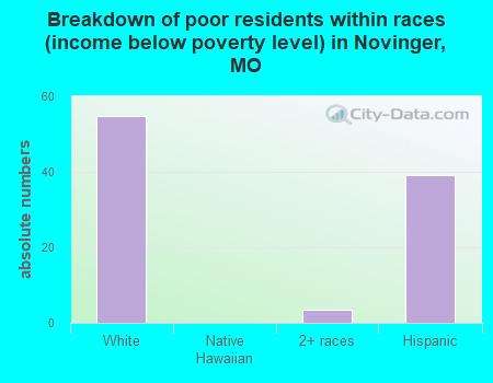 Breakdown of poor residents within races (income below poverty level) in Novinger, MO