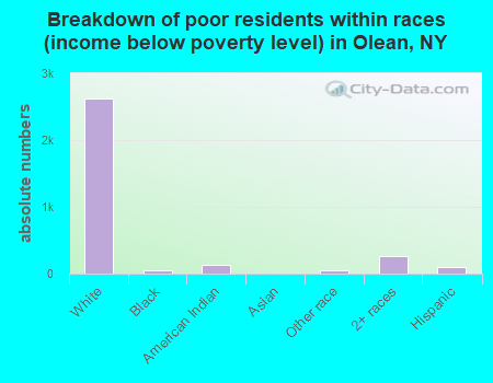 Breakdown of poor residents within races (income below poverty level) in Olean, NY