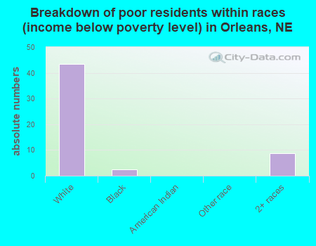 Breakdown of poor residents within races (income below poverty level) in Orleans, NE