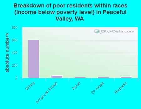 Breakdown of poor residents within races (income below poverty level) in Peaceful Valley, WA