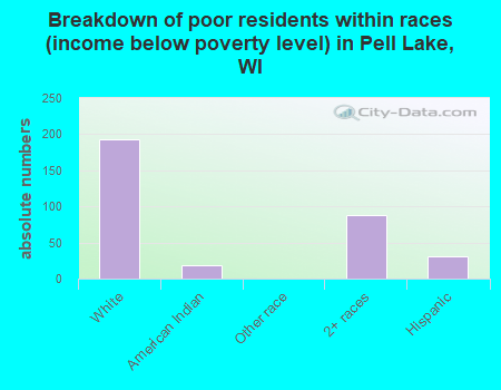 Breakdown of poor residents within races (income below poverty level) in Pell Lake, WI