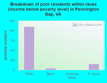 Breakdown of poor residents within races (income below poverty level) in Pennington Gap, VA