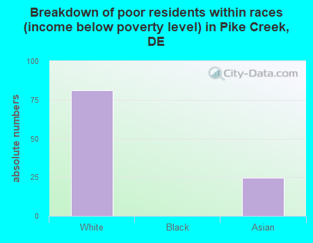 Breakdown of poor residents within races (income below poverty level) in Pike Creek, DE