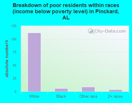 Breakdown of poor residents within races (income below poverty level) in Pinckard, AL