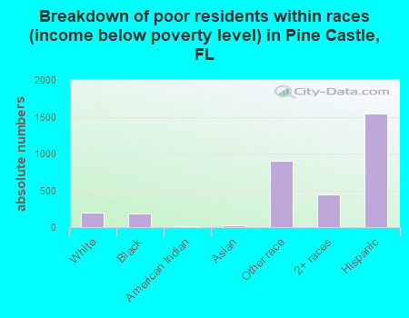 Breakdown of poor residents within races (income below poverty level) in Pine Castle, FL