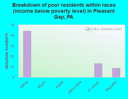 Breakdown of poor residents within races (income below poverty level) in Pleasant Gap, PA