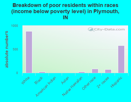 Breakdown of poor residents within races (income below poverty level) in Plymouth, IN