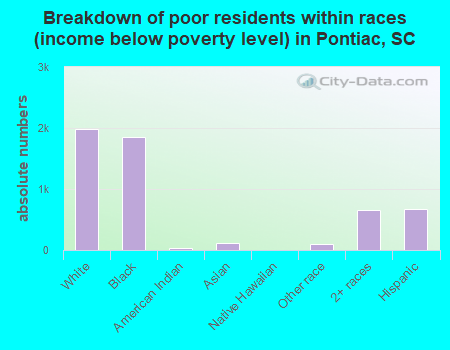 Breakdown of poor residents within races (income below poverty level) in Pontiac, SC