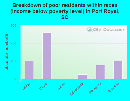 Breakdown of poor residents within races (income below poverty level) in Port Royal, SC