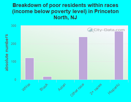 Breakdown of poor residents within races (income below poverty level) in Princeton North, NJ