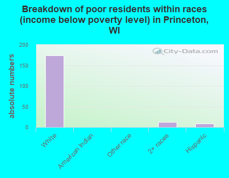 Breakdown of poor residents within races (income below poverty level) in Princeton, WI
