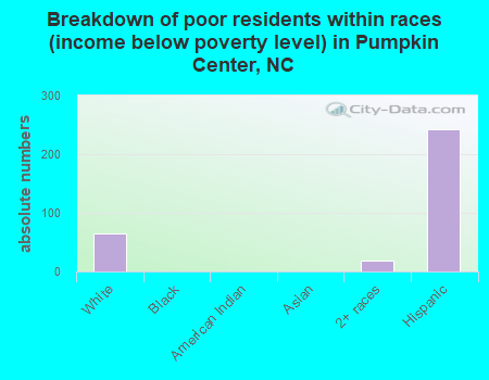 Breakdown of poor residents within races (income below poverty level) in Pumpkin Center, NC