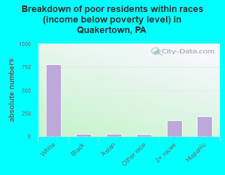 Breakdown of poor residents within races (income below poverty level) in Quakertown, PA
