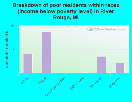 Breakdown of poor residents within races (income below poverty level) in River Rouge, MI