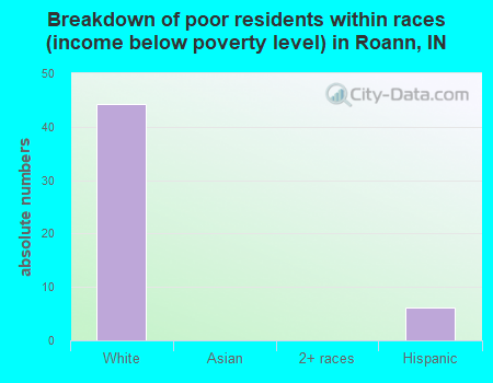 Breakdown of poor residents within races (income below poverty level) in Roann, IN