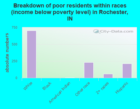 Breakdown of poor residents within races (income below poverty level) in Rochester, IN