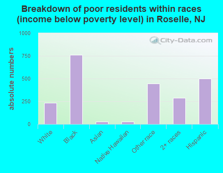 Breakdown of poor residents within races (income below poverty level) in Roselle, NJ