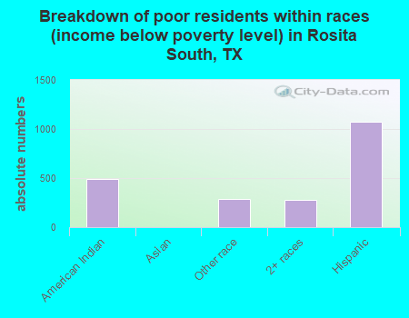 Breakdown of poor residents within races (income below poverty level) in Rosita South, TX