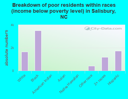 Breakdown of poor residents within races (income below poverty level) in Salisbury, NC