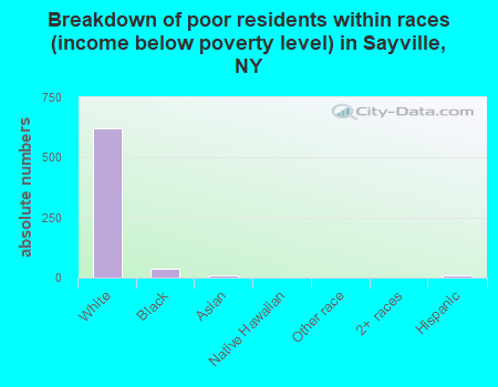 Breakdown of poor residents within races (income below poverty level) in Sayville, NY