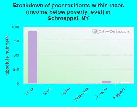 Breakdown of poor residents within races (income below poverty level) in Schroeppel, NY