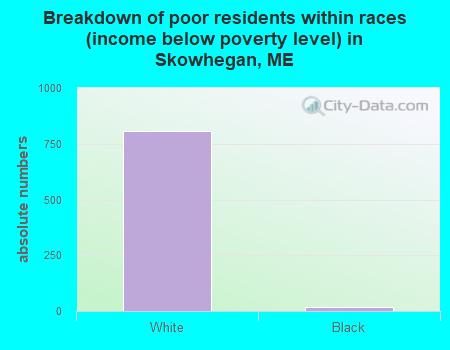 Breakdown of poor residents within races (income below poverty level) in Skowhegan, ME