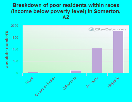 Breakdown of poor residents within races (income below poverty level) in Somerton, AZ