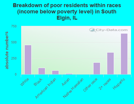 Breakdown of poor residents within races (income below poverty level) in South Elgin, IL