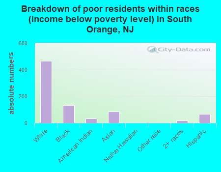 Breakdown of poor residents within races (income below poverty level) in South Orange, NJ