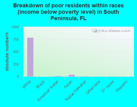 Breakdown of poor residents within races (income below poverty level) in South Peninsula, FL
