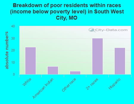 Breakdown of poor residents within races (income below poverty level) in South West City, MO