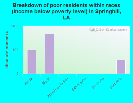 Breakdown of poor residents within races (income below poverty level) in Springhill, LA
