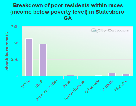 Breakdown of poor residents within races (income below poverty level) in Statesboro, GA