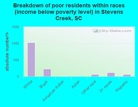 Breakdown of poor residents within races (income below poverty level) in Stevens Creek, SC